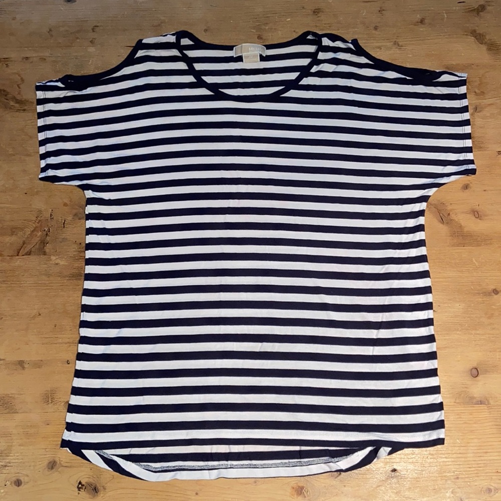 Michael Kors plus size blouse shirt Sz 1X cold shoulder blue & white stripe